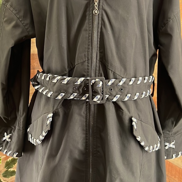 SAMUEL DONG Black Trench Coat with Plaid Trim - Picture 4 of 15